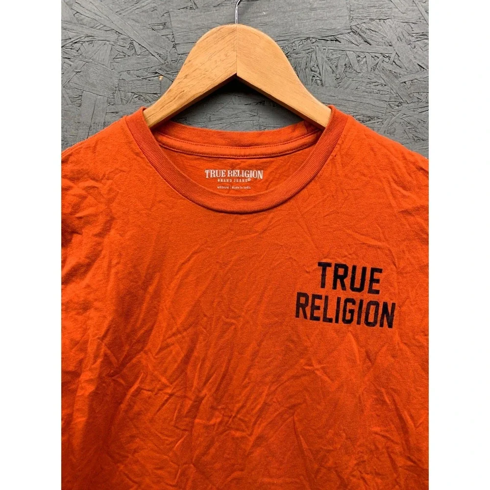True Religion Buddha Graphic Crew Neck T-Shirt Mens M Orange Short Sleeve